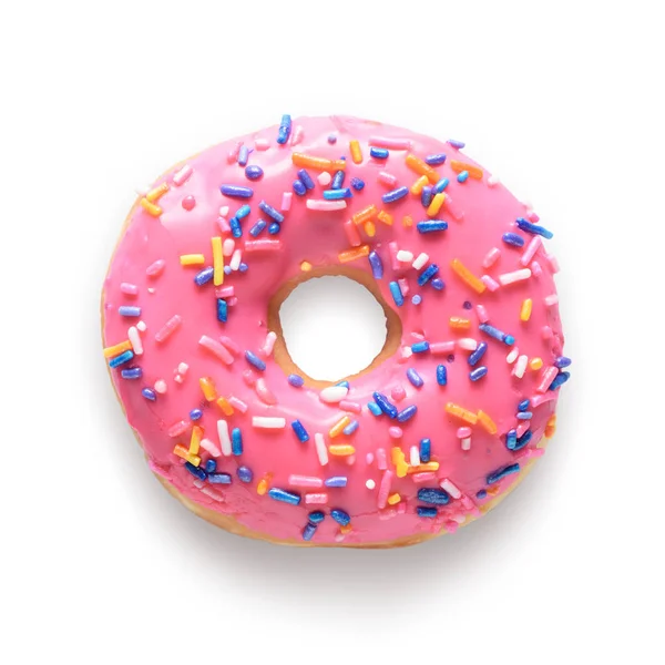 粉红色结霜的甜甜圈，配上五颜六色的洒水 — 图库照片