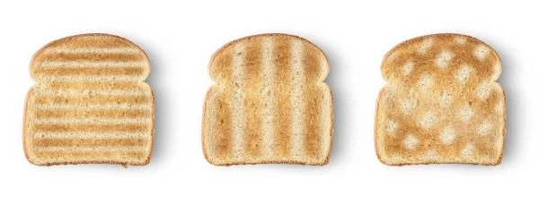 Sada tří plátky toustového chleba izolované na bílém — Stock fotografie