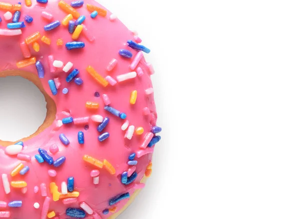 Close-up van roze donut geïsoleerd op witte achtergrond — Stockfoto