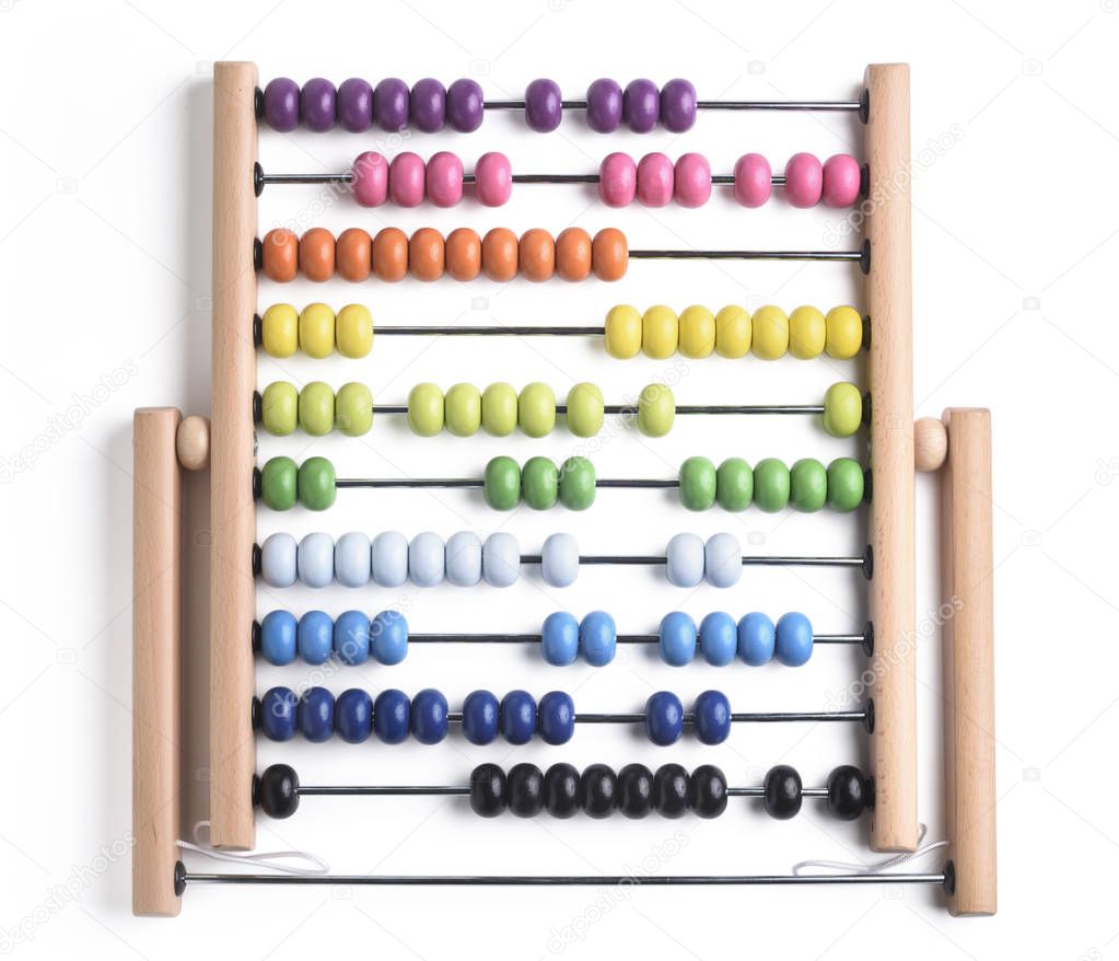 Close up wooden abacus on white background