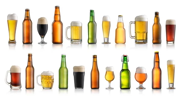 Zestaw różnych piwa na białym tle — Zdjęcie stockowe