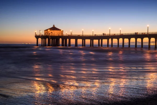Manhattan Beach iskelesinden gün batımında, Los Angeles, Kaliforniya