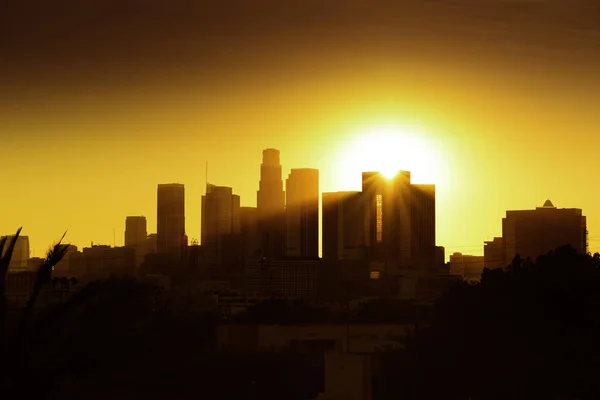Hermoso atardecer del horizonte del centro de Los Ángeles —  Fotos de Stock