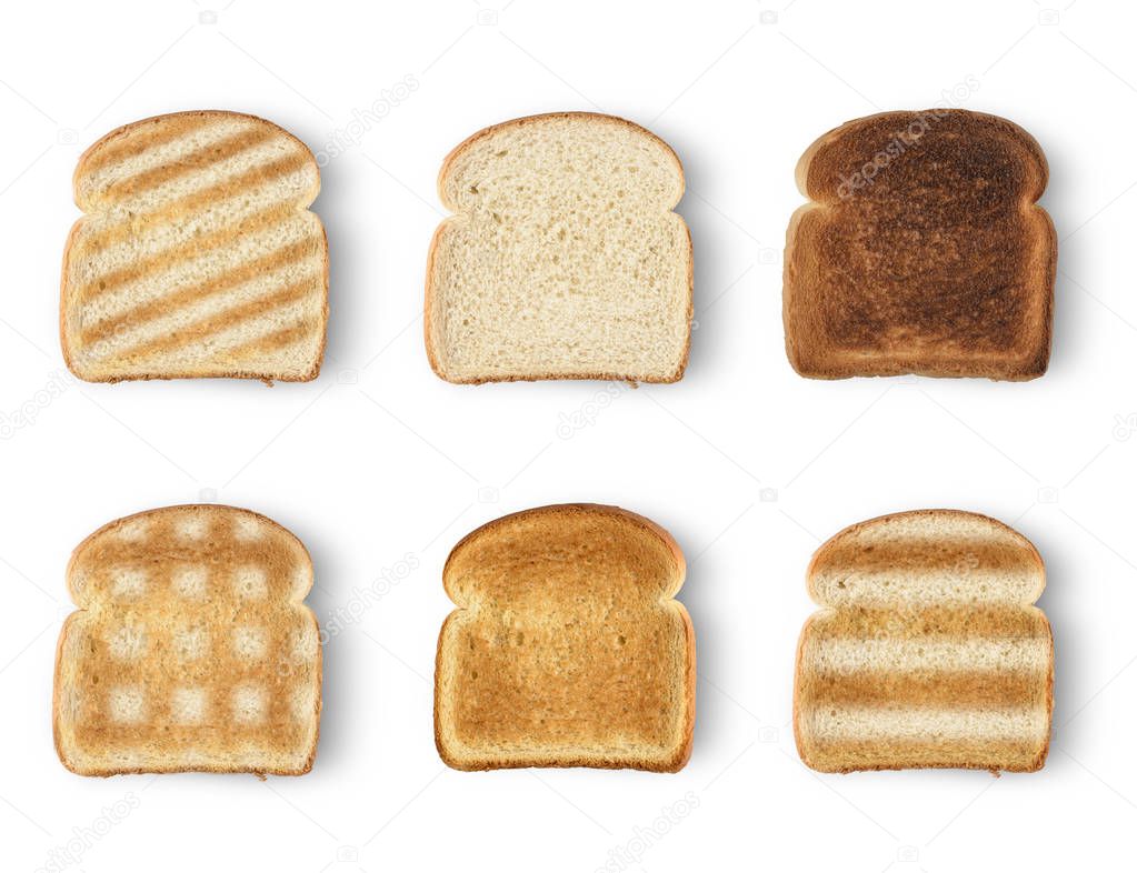 Set of slices toast bread isolated on white
