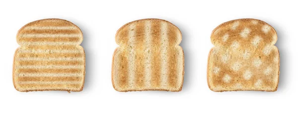 Sada Tří Plátky Toustového Chleba Izolované Bílém — Stock fotografie