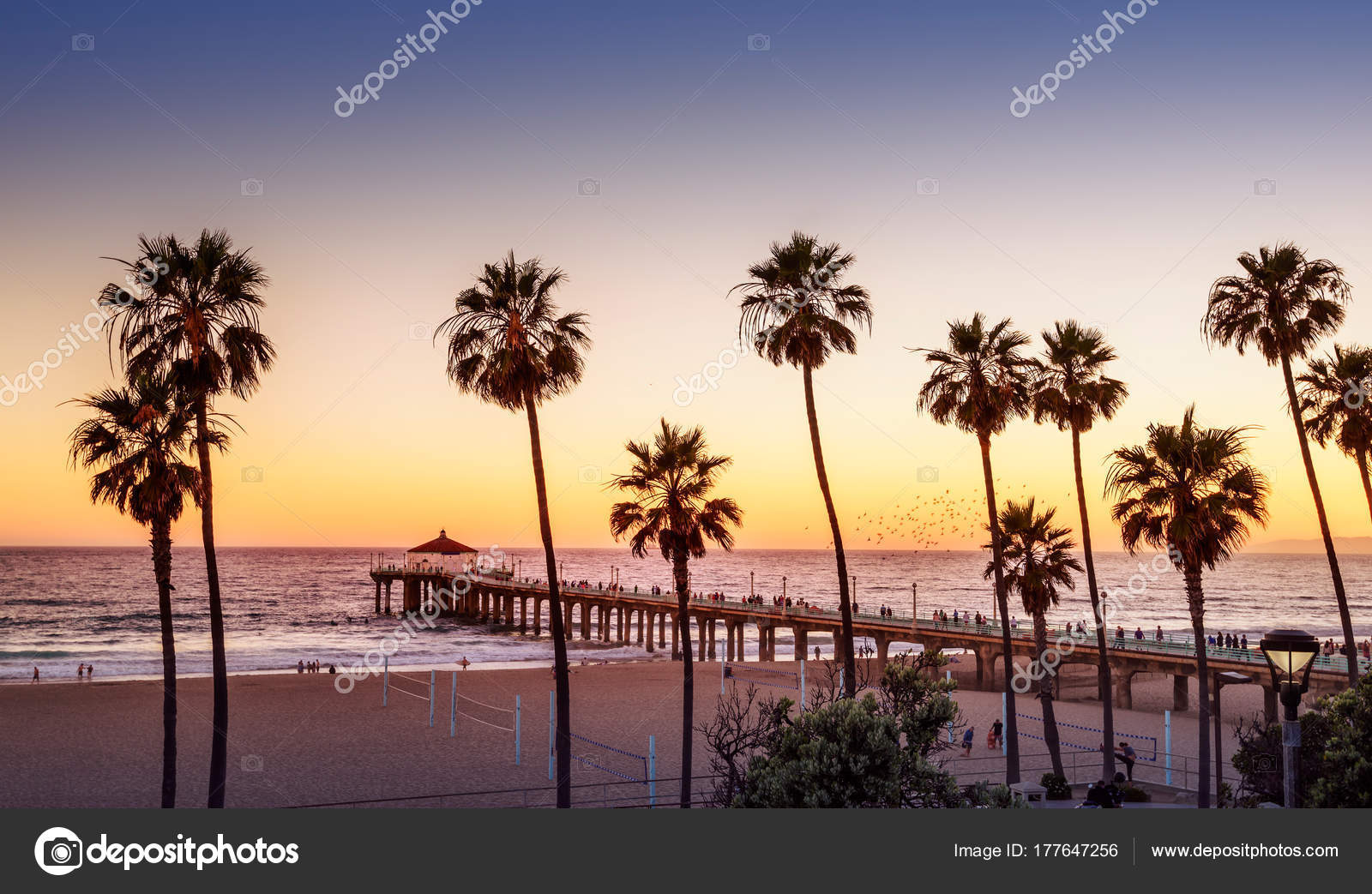 Manhattan Beach Pier Sunset Los Angeles California — Stock Photo