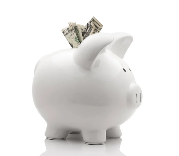 White Piggy Bank Money Isolated White Background — Stock Photo, Image