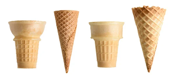 Collection Empty Ice Cream Cone Isolated White Background — Stock Photo, Image