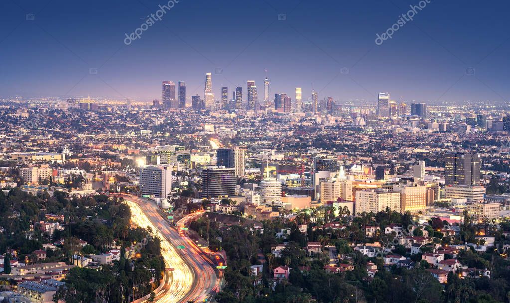 Ciudad Centro Los Angeles California Estados Unidos Noche Smog — Foto