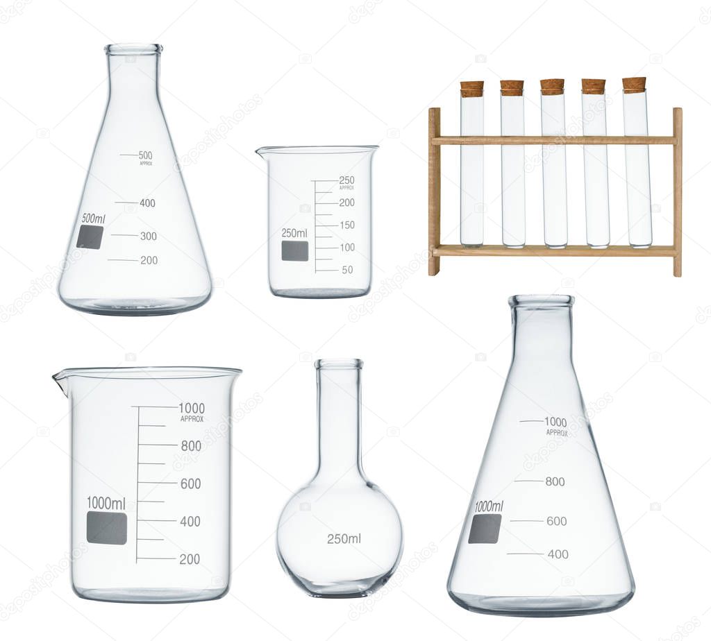 Laboratory glassware set isolated on white background