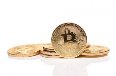 Makro çekim Kripto Döviz altın Bitcoin sikke.