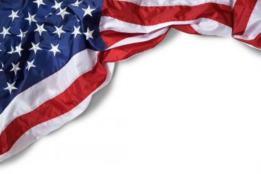 Amerikan bayrağı beyaz arka plan üzerinde izole closeup karıştırdı