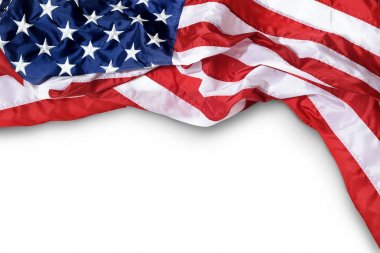 Amerikan bayrağı beyaz arka plan üzerinde izole closeup karıştırdı