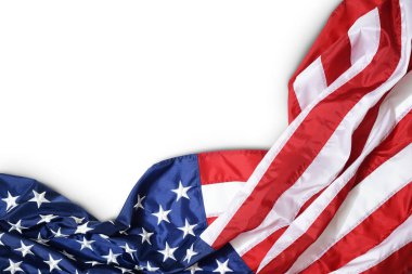 Amerikan bayrağı beyaz arka plan üzerinde izole closeup karıştırdı