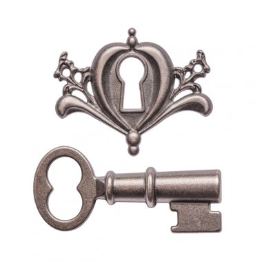 Old key and keyhole isolated on white background clipart