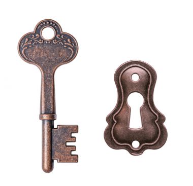 Old key and keyhole isolated on white background clipart