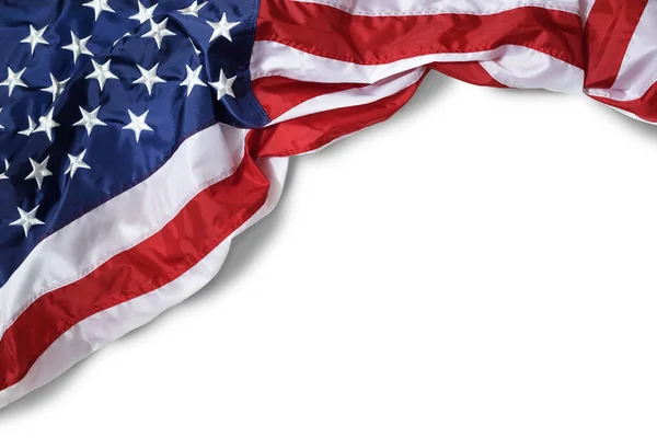 Closeup ruffled American flag isolated on white background — Stock Photo, Image