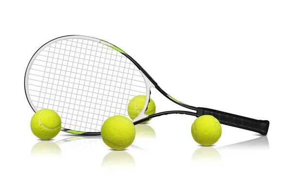 Tennis rackets and ball isolated on white background — Stock Photo, Image