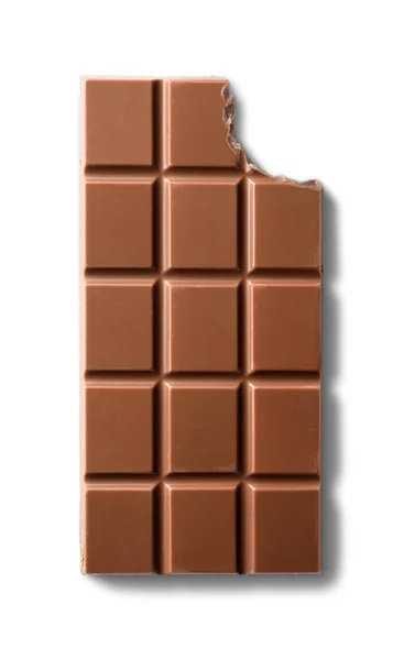 Vista Superior Barra Chocolate Con Leche Mordida Aislado Sobre Fondo —  Fotos de Stock