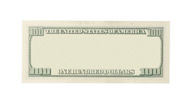 Boş 100 dolarlık banknot beyaz arkaplanda izole edilmiş.