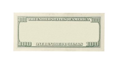 Boş 100 dolarlık banknot beyaz arkaplanda izole edilmiş.