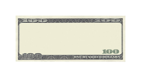 Blank 100 dollar banknote isolated on white background