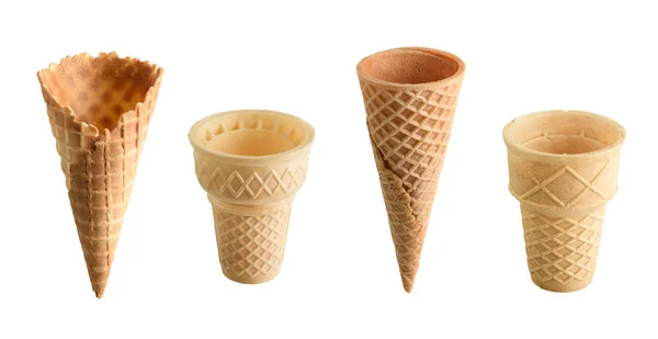 Collection of empty ice cream cones isolated on white background — Stock Photo, Image