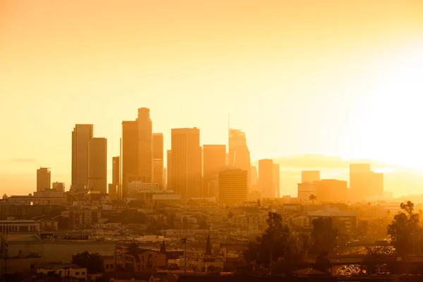 Στο Κέντρο Του Los Angeles Ορίζοντα Στο Ηλιοβασίλεμα — Φωτογραφία Αρχείου