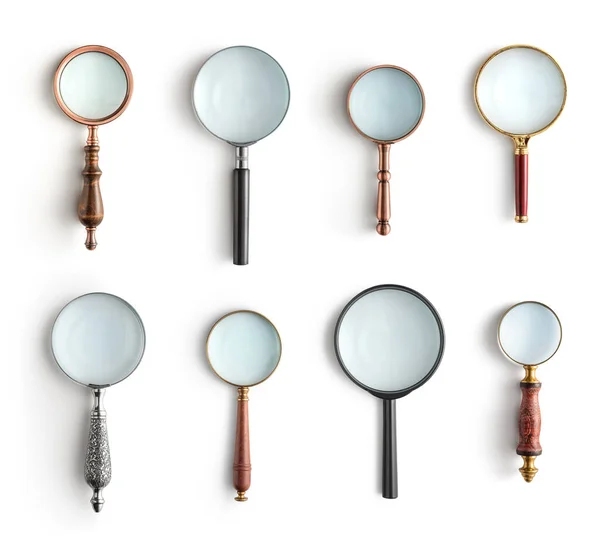 Collection Magnifying Glass Isolated White Background — Stock Photo, Image