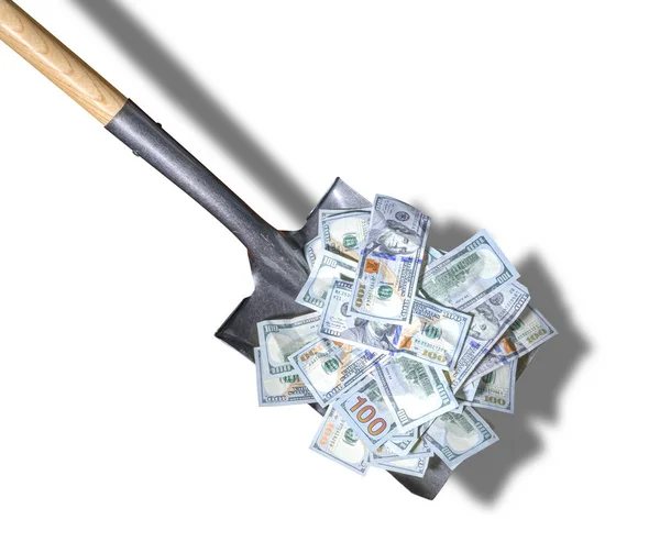 Shovel levanta notas de dólar americano Imagem De Stock