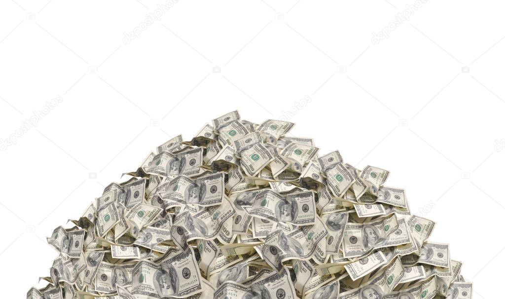 Pile with american one hundred dollar bills 