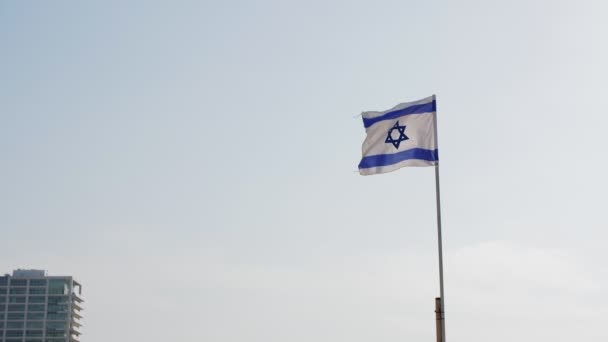 Флаг Израиля Флаг Израиля Тель Авиве Размахивая Небесным Флагом Израиля — стоковое видео