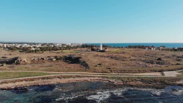 地中海沿岸のパフォス灯台 加藤キプロス遺跡公園 パフォス 世界遺産の古代都市の遺跡 パフォス キプロス — ストック動画