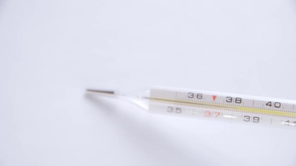 Selective Focus Thermometer White Background Video High Temperature Indicating Fever — 비디오