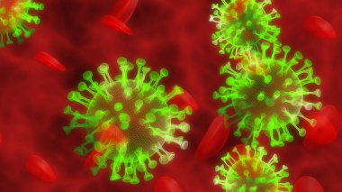 Çin Coronavirüs COVID 19 mikroskop altında. Coronavirus SARS-CoV-2 salgını ve koronavirüs gribi geçmişi. Pandemik sağlık riski konsepti. 3d illüstrasyon.