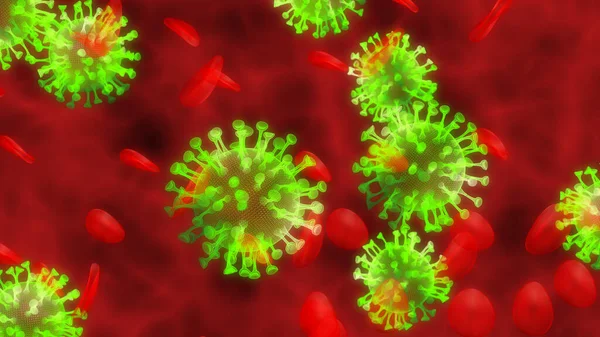 Çin Coronavirüs COVID 19 mikroskop altında. Coronavirus SARS-CoV-2 salgını ve koronavirüs gribi geçmişi. Pandemik sağlık riski konsepti. 3d illüstrasyon.