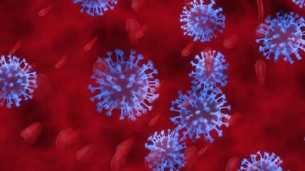 顕微鏡下で中国のコロナウイルスCovid コロナウイルスSars Cov 2の発生とコロナウイルスのインフルエンザの背景 流行病医療リスクの概念 3Dイラスト — ストック動画