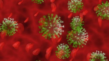 Coronavirus SARS-CoV-2. COVID-19 Çin koronavirüsü mikroskop altında. Koronavirüs konsepti Asya gribi salgını ve koronavirüs gribine karşı dayanıklıdır. Pandemik sağlık riski 3 boyutlu konsept.