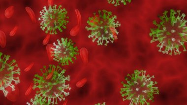 Coronavirus SARS-CoV-2. COVID-19 Çin koronavirüsü mikroskop altında. Koronavirüs konsepti Asya gribi salgını ve koronavirüs gribine karşı dayanıklıdır. Pandemik sağlık riski 3 boyutlu konsept.