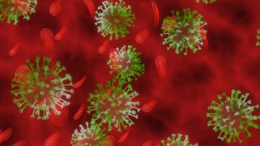 Coronavirus SARS-CoV-2. COVID-19 Çin koronavirüsü mikroskop altında. Koronavirüs konsepti Asya gribi salgını ve koronavirüs gribine karşı dayanıklıdır. Pandemik sağlık riski 3 boyutlu konsept.