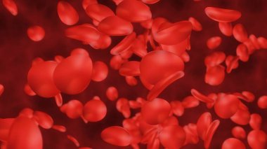 Damardaki kırmızı kan hücreleri 3 boyutlu çizim. Atardamardaki kan hücreleri, vücudun içindeki akış, tıbbi sağlık hizmetleri. İnsan damarı mikroskop altında.