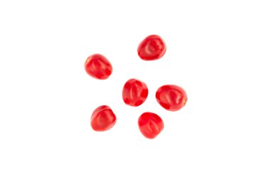 Beyaz arka planda izole edilmiş taze kiraz domatesleri. Yaratıcı sağlıklı gıda konsepti. Üst görünüm.