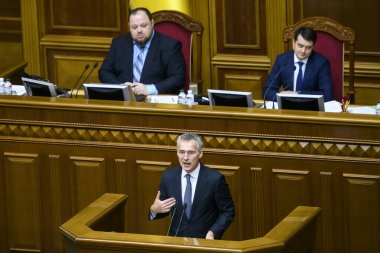 Nato Genel Sekreteri Jens Stoltenberg, Ukrayna 'nın Kyiv kentinde düzenlenen parlamento toplantısında 31-10-2019.