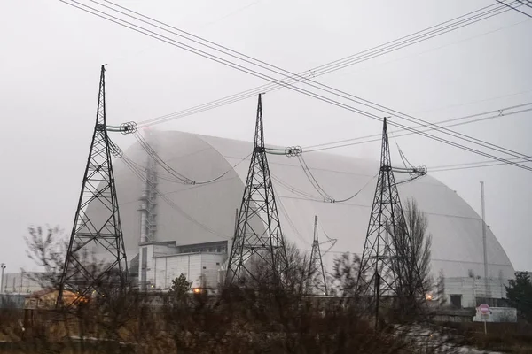 New safe confinement arch over reactor 4 of Chornobyl Nuclear Power Station. Chernobyl, Ukraine, December 2019