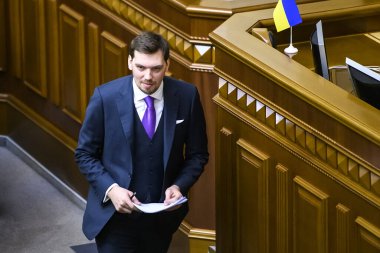 Ukrayna Başbakanı Oleksiy Goncharuk Ukrayna 'nın başkenti Kyiv' de düzenlenen Ukrayna Parlamentosu toplantısında
