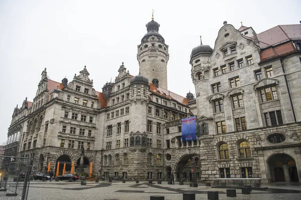 Vista Para New City Hall Neues Rathaus Parte Histórica Leipzig — Fotografia de Stock