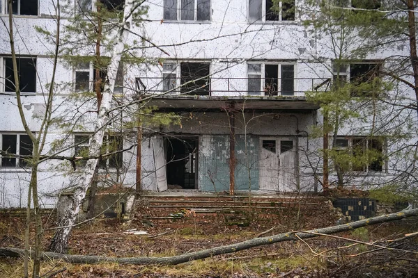 Cidade Fantasma Abandonada Prypiat Árvores Sobrecultivadas Edifícios Colapso Zona Exclusão — Fotografia de Stock