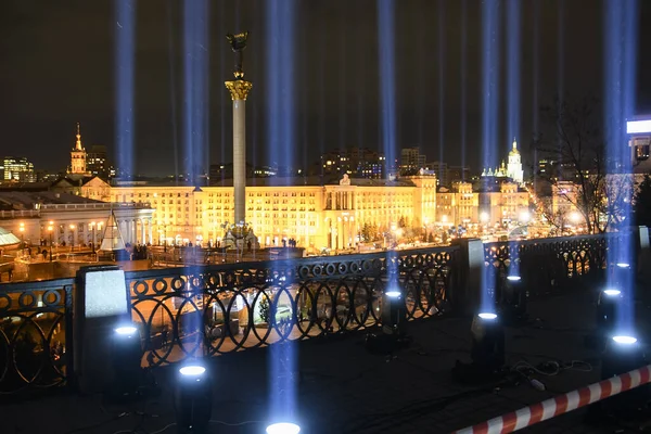 Light beams, which symbolize activist\'s souls killed during Euromaidan in Kyiv,Ukraine. Day of Heroes of Heaven hundreds