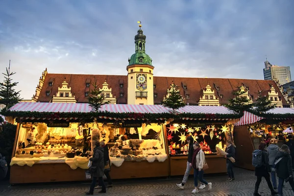 Традиційний Різдвяний Ярмарок Площі Марктплац Біля Старої Ратуші Лейпциг Німеччина — стокове фото