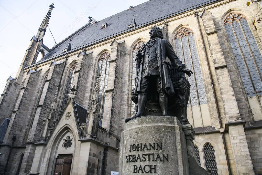 Statue of Johann Sebastian Bach near Thomaskirche St. Thomas Church in Leipzig, Germany.